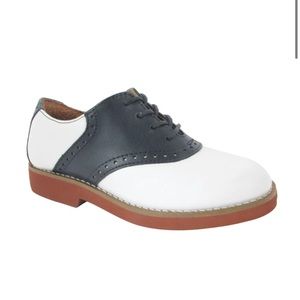 SCHOOL ISSUE UPPER CLASS - WHITE / NAVY Saddle OXFORD Kids Size 12.5